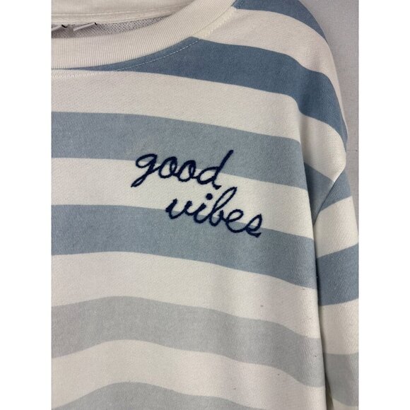 Doe "Good Vibes" Blue & White Striped Sweater S Cotton/Polyester - Picture 2 of 5